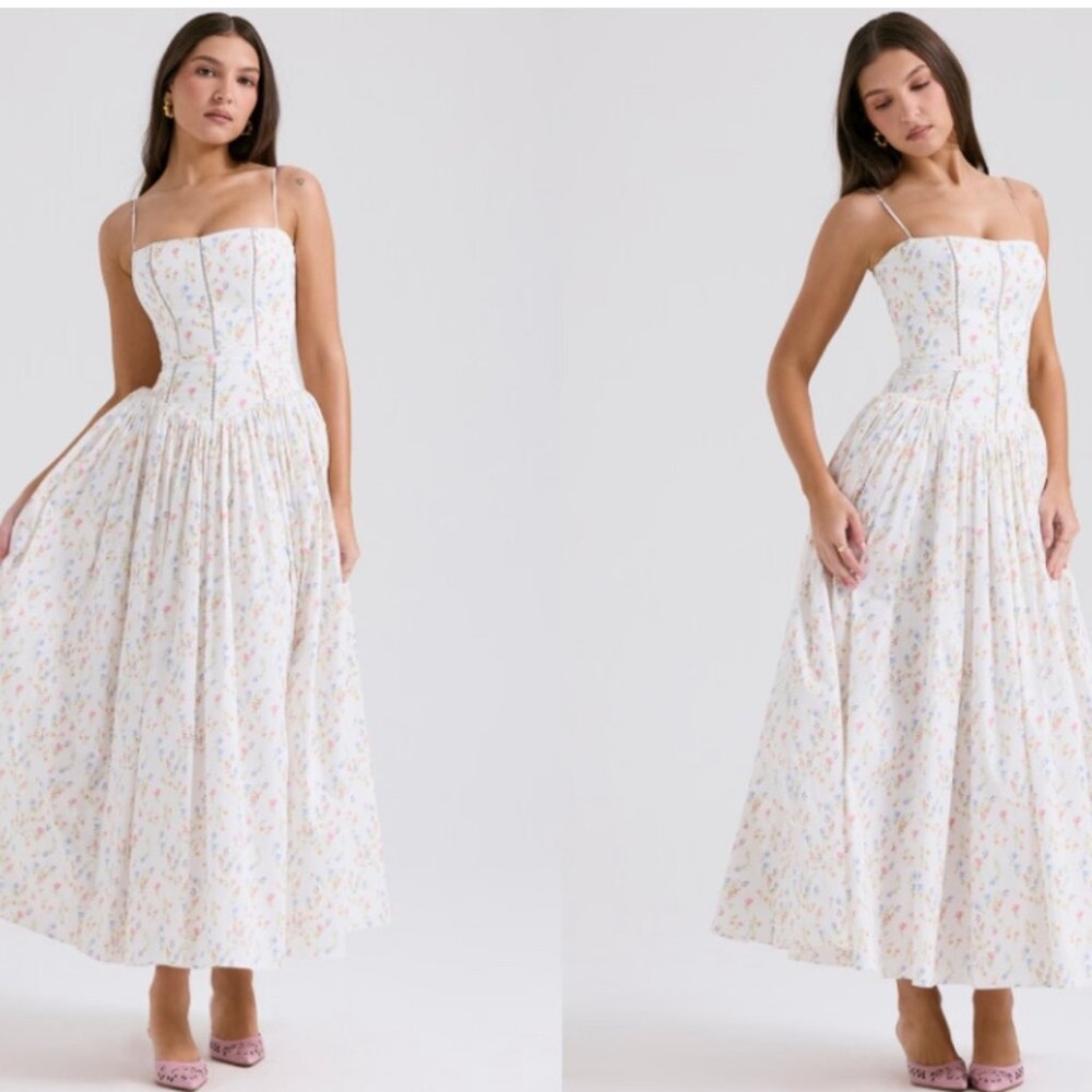 HOUSE OF CB' Ysabella' White Posy Print Cotton Maxi Sundress NWOT